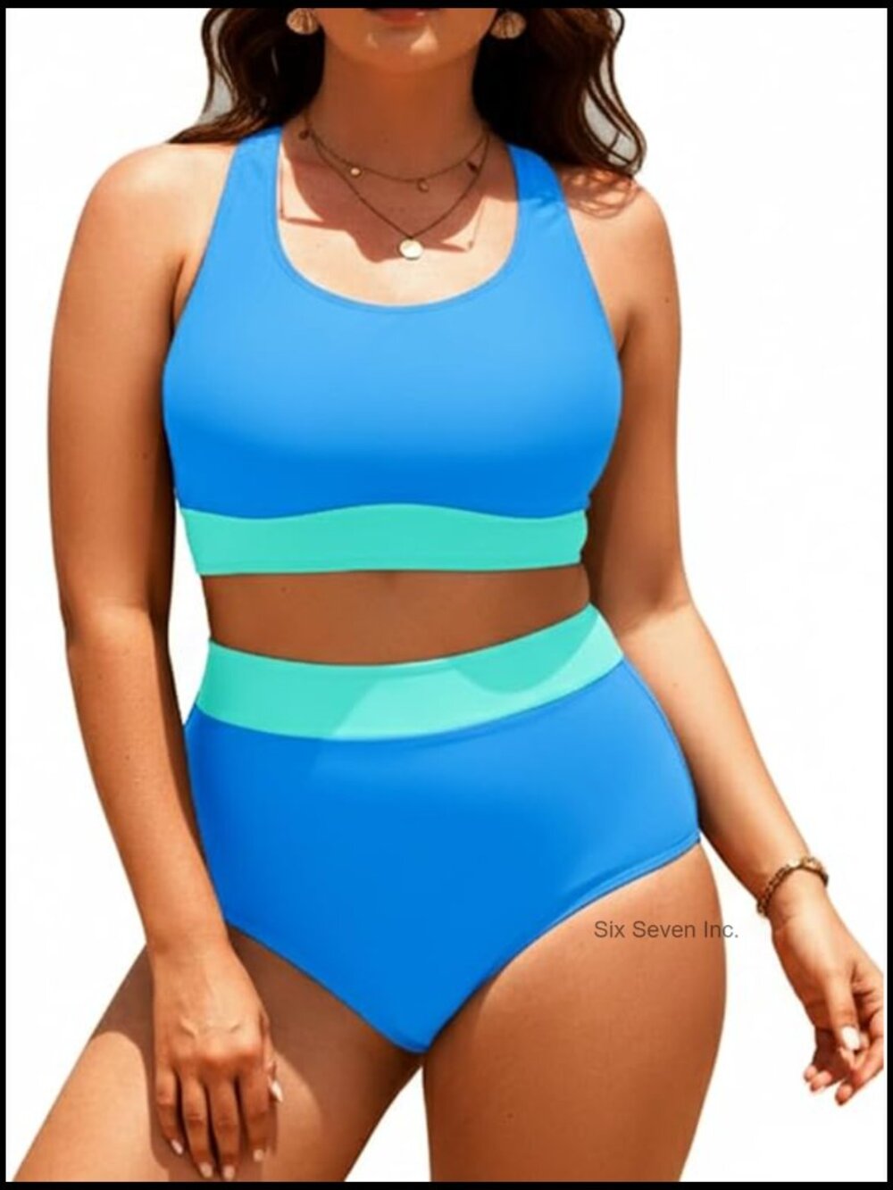 Plus Size High Waisted Bikini Set Scoop Neck Sporty Swimsuit